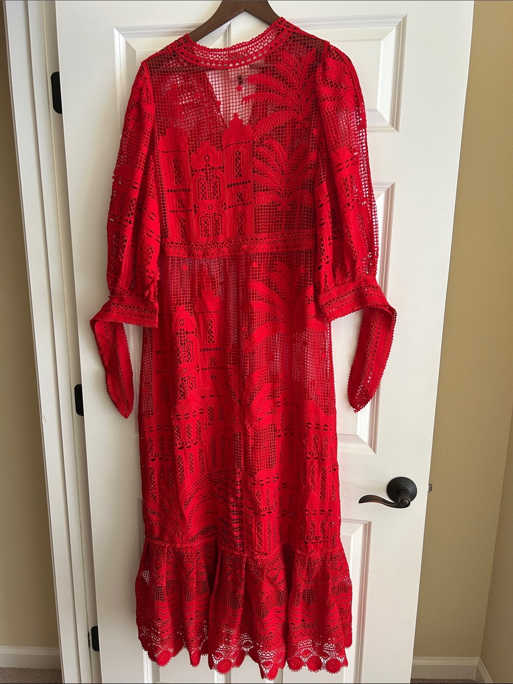 FARM Rio Red Crochet Maxi Dress Red Morada Boa Guipure Maxi Dress - Picture 10 of 12